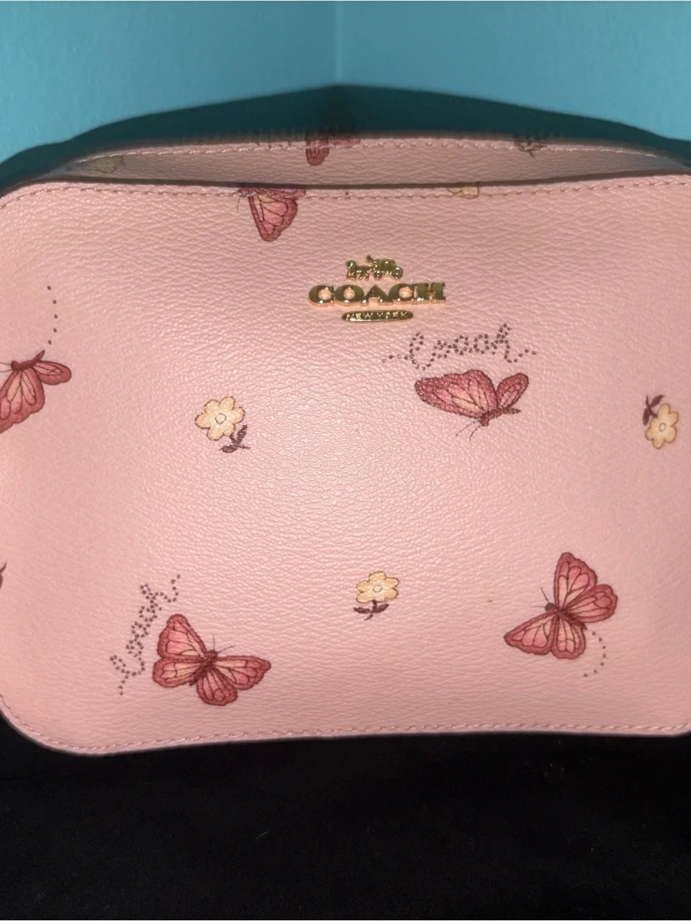 COACH Pink Butterfly Print Camera Crossbody